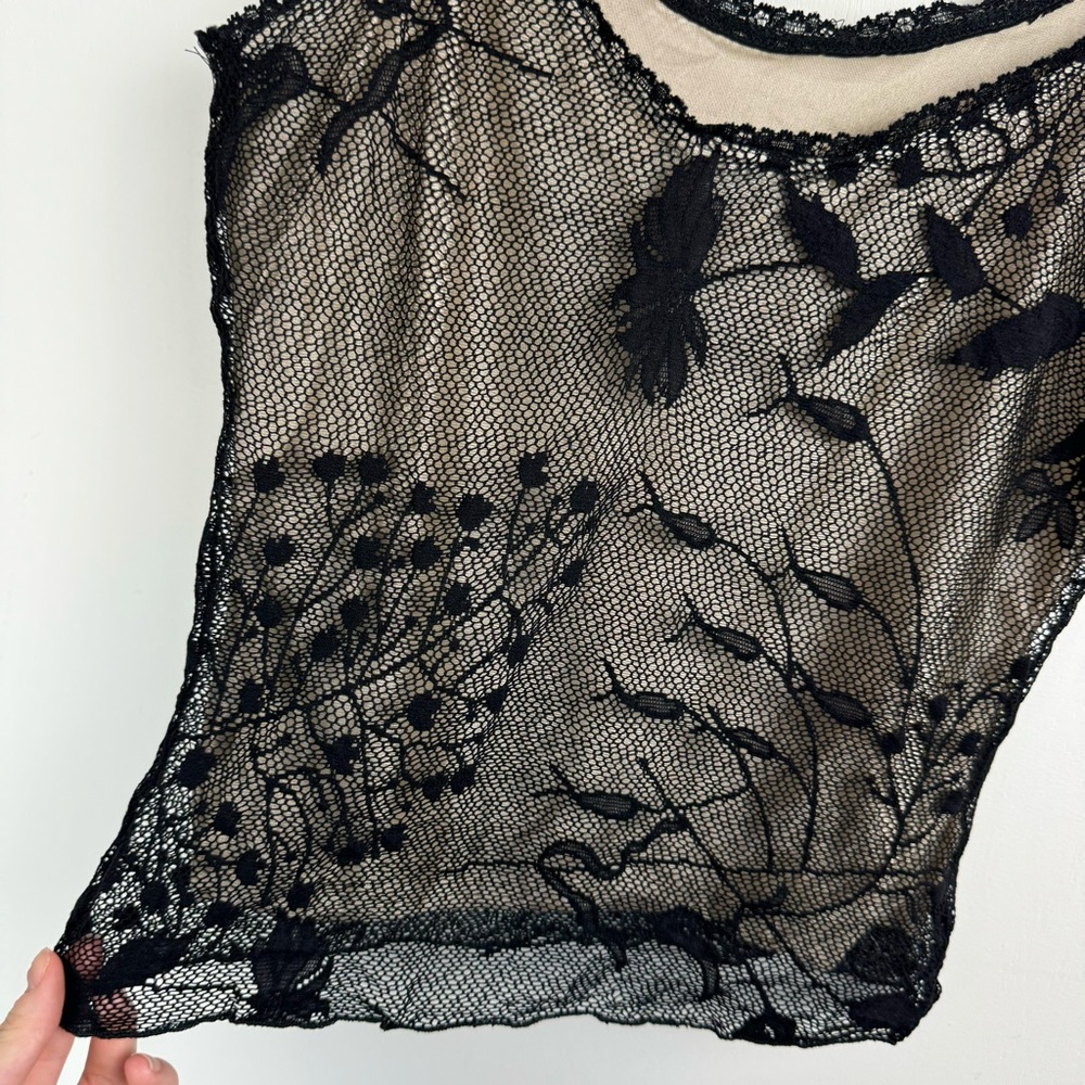 Vintage Y2K Black Lace Mesh Overlay Cami Tank Top Sz Medium - Picture 10 of 13